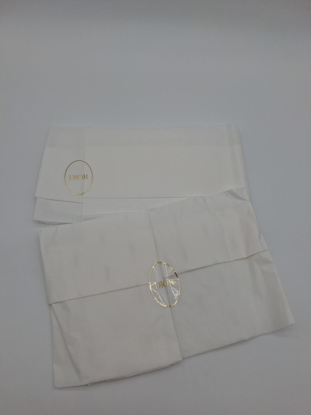 DIOR Set of 2 White Tissue Paper Wraps Gold Logo Seals Luxury Packaging EUC